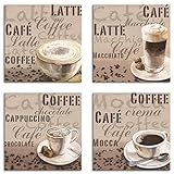 ARTLAND Küchenbilder Leinwandbilder Set 4 teilig je 20x20 cm Quadratisch Kaffee Bilder Milchkaffee Latte Macchiato A6PL