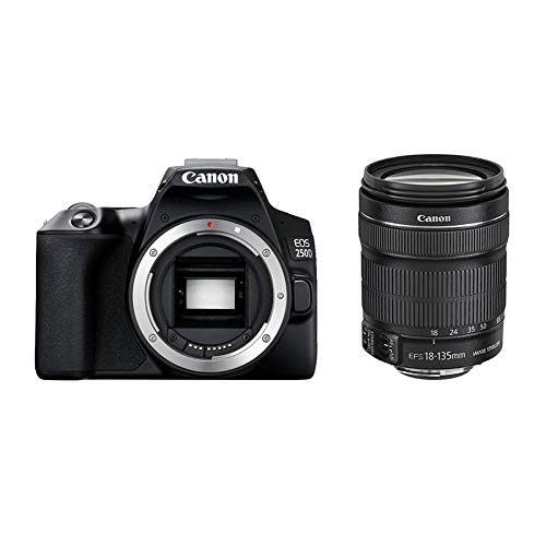 Canon EOS 250D Digitalkamera (24,1 Megapixel, 7,7 cm (3 Zoll) Vari-Angle Display, APS-C-Sensor, 4K, Full-HD, DIGIC 8, WLAN, Bluetooth), schwarz, inkl. EF-S 18-135mm f/3.5-5.6 IS STM Objektiv schwarz