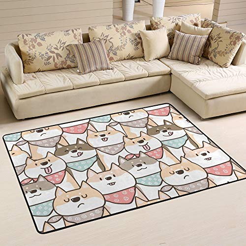 ALAZA Cartoon-Teppich Shiba Inu Hund, 1,3 m x 1,8 m, für den Innenbereich, leicht, Polyester, Bodenmatte für Wohnzimmer, Schlafzimmer, Wohnheim