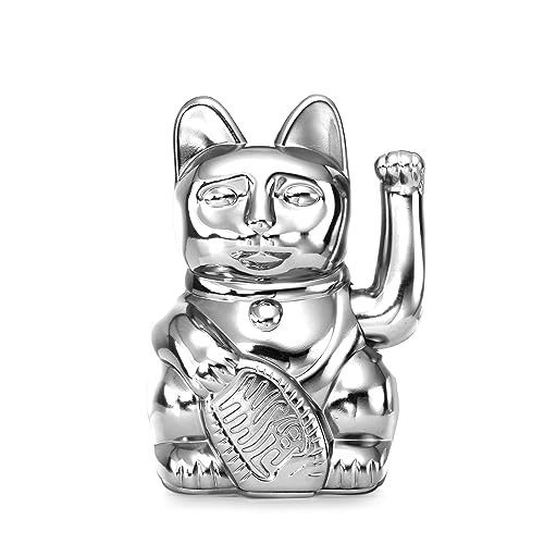 DONKEY Lucky Cat Cosmic Edition Mercury Shiny Silver | Winekatze, Maneki Neko, 15 cm, in Geschenkverpackung