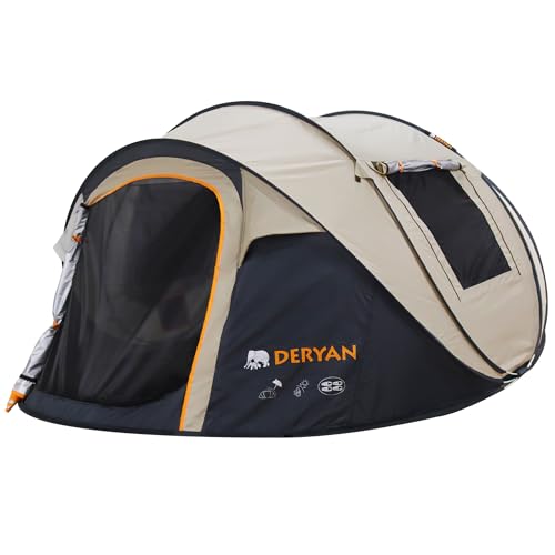 Deryan Pop Up Zelt für 4 Personen – wasserdicht bis 8000MM mit versiegelten Nähten und extra Dicker Bodenplane – von 2 Sekunden aufgebaut und zusammengeklappt – inklusive Abspannseilen und Heringen