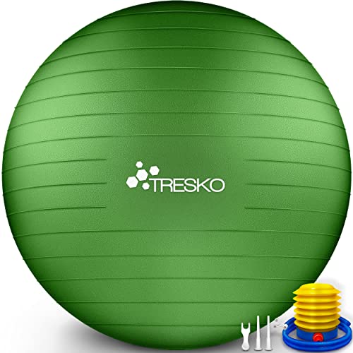 TRESKO® Anti-Burst Gymnastikball 55cm 65cm 75cm 85cm | Sitzball | Yogaball | 300 kg | mit Luftpumpe (Grün, 85cm (geeignet für über 185cm))
