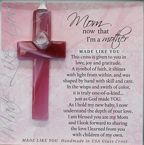The Grandparent Gift Mom, Now That I'm a Mother Glass Cross Daughter to Mother Gift, Pink