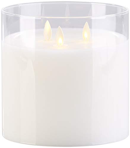 Britesta Deko: LED-Echtwachs-Kerze im Windglas mit 3 beweglichen Flammen, weiß (Echtwachskerze)