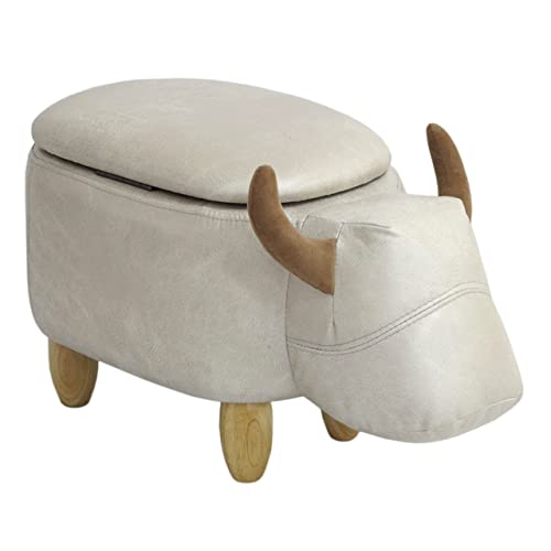 SVITA Animal Storage Kinderhocker Tierhocker mit Stauraum gepolsterter Hocker mit Holzbeinen Hellbraun Tier-Motiv Stier