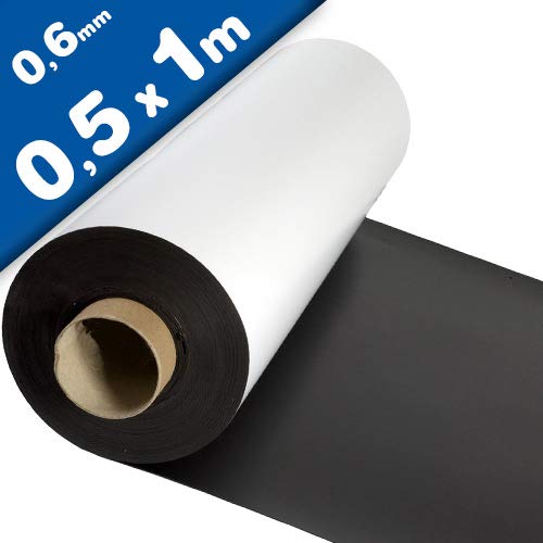 Magnetfolie weiß matt beschichtet 0,6mm x 50cm x 100cm - flexible magnetische Folie, in Digitaldruck bedruckbar, haftet auf allen metallischen Oberflächen