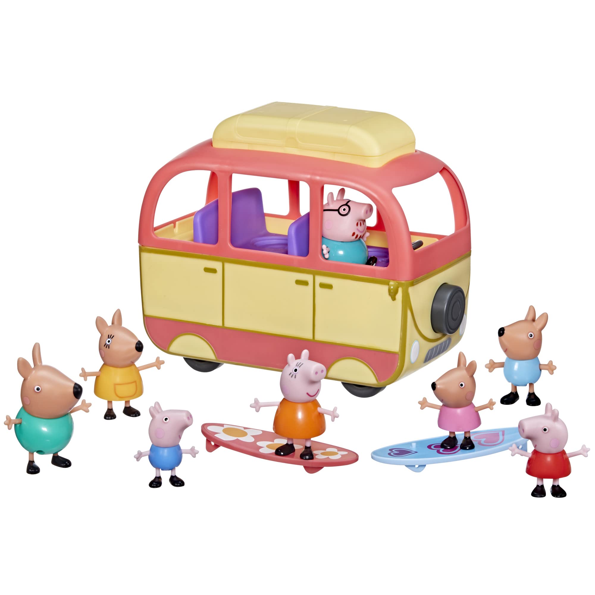 Peppa Pig Peppa Visits Australia Campervan Vehicle Preschool Toy; Includes 8 Figures, 4 Accessories, for Ages 3 and Up