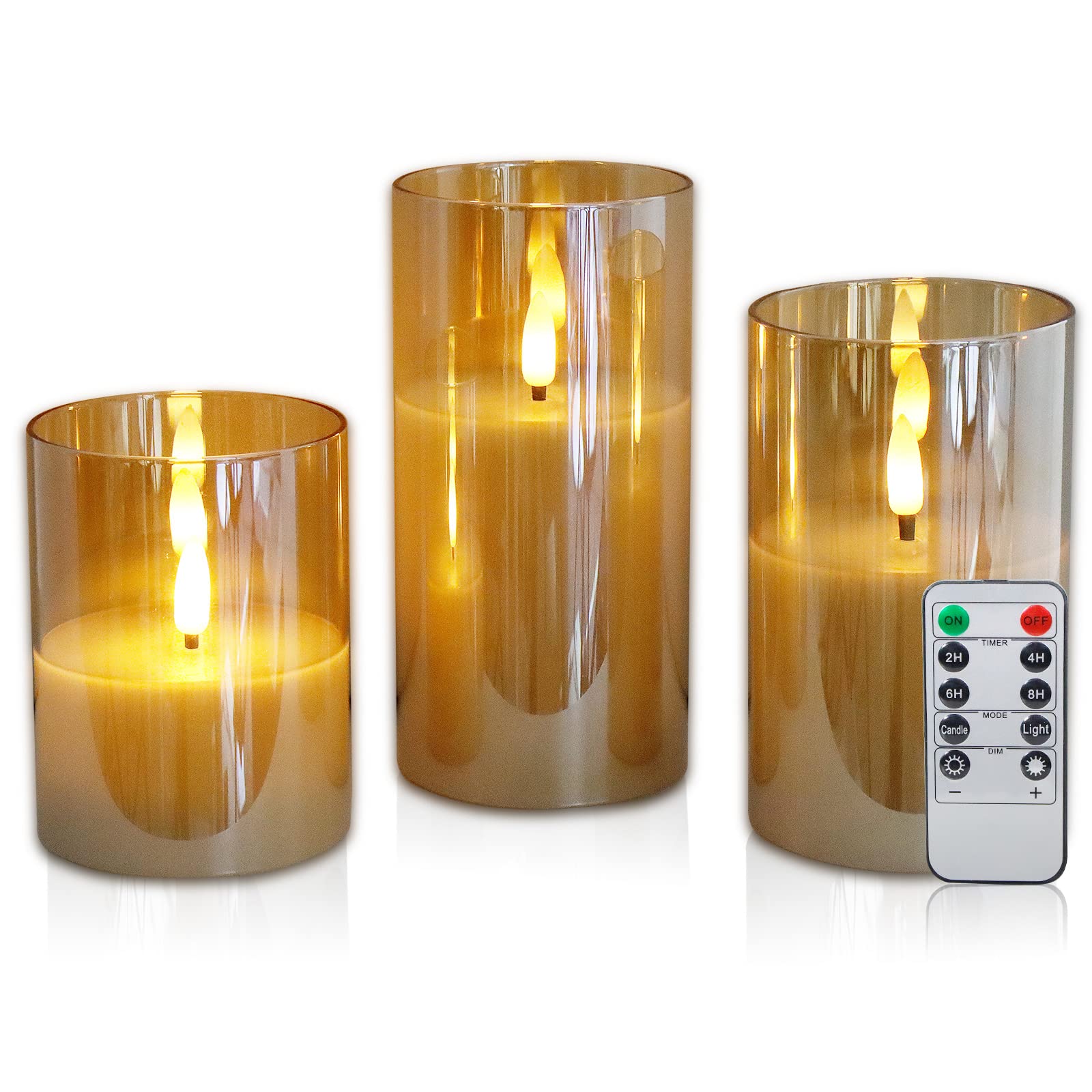 CCLIFE LED Kerzen Set mit Fernbedienung Timer Funktion 300 Stunden flackernde Paraffin Echtwachs,mit Glas