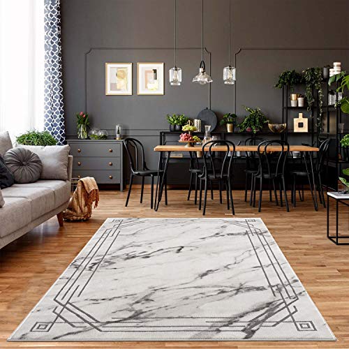 carpet city Teppich Wohnzimmer - Bordüre 120x170 cm Grau Meliert - Moderne Teppiche Kurzflor
