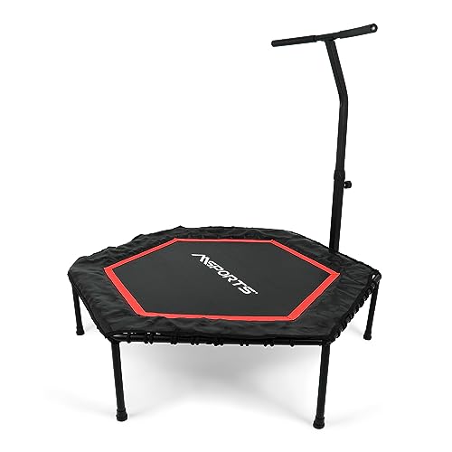 Fitness Trampolin Premium mit Klappfunktion und Haltestange für Indoor und Outdoor | mit Höhenverstellung 150 kg Belastbarkeit | Fitnessstudio oder zu Hause (Rot)