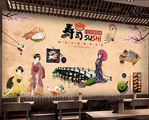 Benutzerdefinierte 3D-Tapete, japanische Küche, Sushi-Restaurant, nostalgisch, Retro, japanisches Essen, Sushi-Restaurant, Werkzeuge, Hintergrundwand, 200 cm (L) × 140 cm (H)