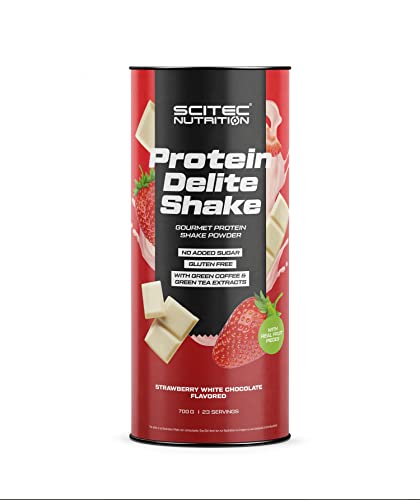 Scitec Nutrition Protein Delite Shake Aromatisiertes Eiweiß Getränkepulver mit Gefriergetrocknete Erdbeerenstücken, L-Carnitin, Grüner Kaffee Extrakt, 700 g, Erdbeere-Weiße Schokolade