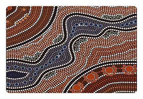 Lunarable Art Haustiermatte für Futter und Wasser, Aborigine-Kultur, inspirierte abstrakte Naturszene, indianische australische Illustration, 45.7x30.5 cm, Orangebraun