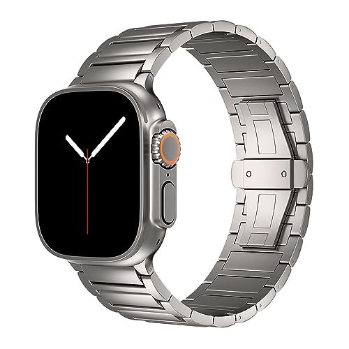 Arktis Titanarmband Raptor kompatibel mit Apple Watch Ultra 1, 2 49 mm, Gliederarmband aus Titan Grad 2 [Sandgestrahlt mit DLC-Beschichtung], [Butterfly-Verschluss], [Ultraleicht] inklusive Bandkürzer
