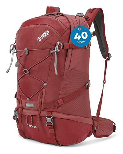 Terra Peak Flex 40 Wanderrucksack 40L Herren Damen rot - Outdoor Tages-rucksack zum wandern - Daypack leicht wasserdicht Sport-aktivitäten - ergonomischer Rucksack mit abnehmbarem Hüftgurt Erwachsene