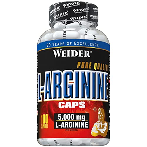 WEIDER L-Arginin Kapseln hochdosiert mit 5.000 mg Arginin pro Portion, Pre-Workout Aminosäure Kapseln mit bioverfügbarem, pflanzlichem Arginin HCl, vegan, 100 Kapseln