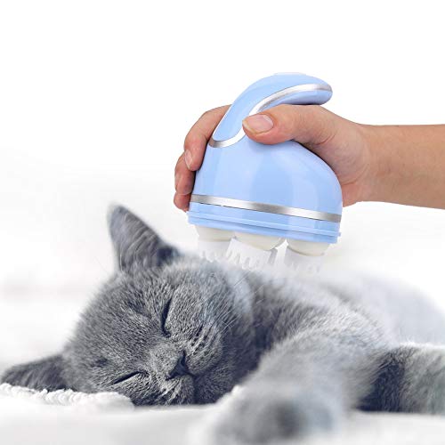 Liukouu Nützliches Massagegerät für empfindliche Katzen, automatisches Massagegerät für Haustiere, tragbar, für Hunde und Katzen (Curved Handle Blue)