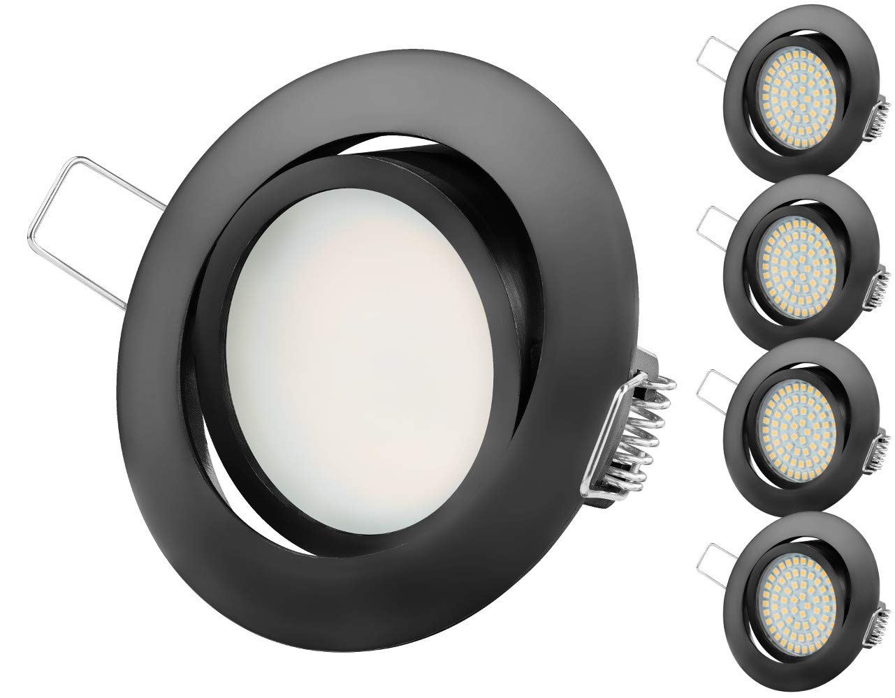 TEVEA PREMIUM LED Einbauleuchte - 230v - Schwenkbare LED Einbaustrahler - Warmweißes Licht - Deckenspot - Austauschbar - Ultra Flach - (5-er set) (Schwarz-Warmweiss(2800K))