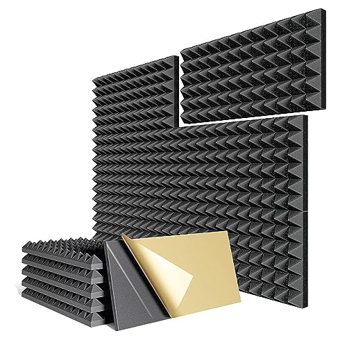 Lckiioy 6er Pack Selbstklebende Schalldichte Schaumstoffplatten, 24 X 12 X 2 Akustikschaumplatten, Pyramiden-Akustikplatten Einfach zu Verwenden