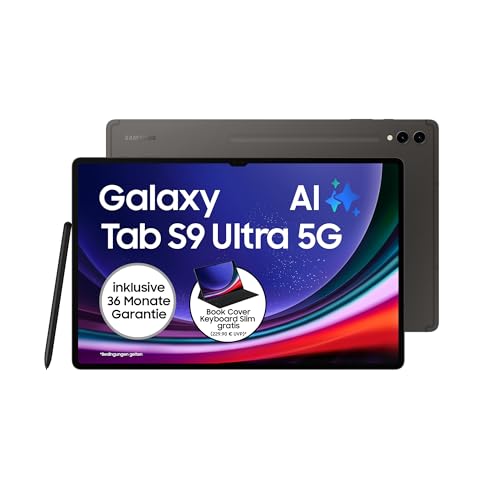 Samsung Galaxy Tab S9 Ultra Android-Tablet, 5G, 256 GB / 12 GB RAM, MicroSD-Kartenslot, Inkl. S Pen, Simlockfrei ohne Vertrag, Graphit, Inkl. 36 Monate Herstellergarantie [Exklusiv bei Amazon]