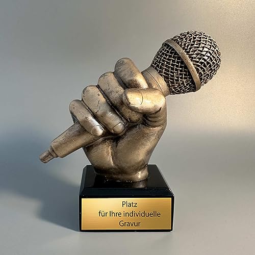 eberin · Pokal Künstler Mikrofon · Skulptur · Pokal Song Contest · Gesang · Musik · Singen · Radiomoderator Award · Musikpokal mit oder ohne Gravur · 14 cm ·