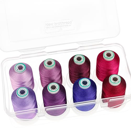 New brothread - 18 Optionen - 8 Schnappen Spulen von 1000m jeder Polyester Maschine Stickgarn mit Klarer Kunststoff Aufbewahrungsbox für Stickerei & Quilten - Different Purple