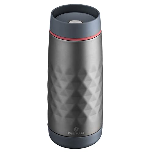 Westmark Isolier-/Thermo-Becher, Travel Mug, hält 5 Std. warm/8 Std. kalt, 400 ml, Rostfreier Edelstahl/Silikon/Kunststoff, BPA-frei, Viva, Anthrazit/Rot, 5280226A