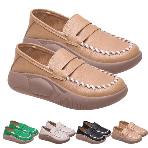 BIUBIULOVE Biscalo-Loafer, Biscalo-Loafer Für Damen, Liggici-Loafer Für Damen, Korrektur-Loafer Mit Weicher Sohle, Orthopädische Wanderschuhe Für Damen (Khaki,40)