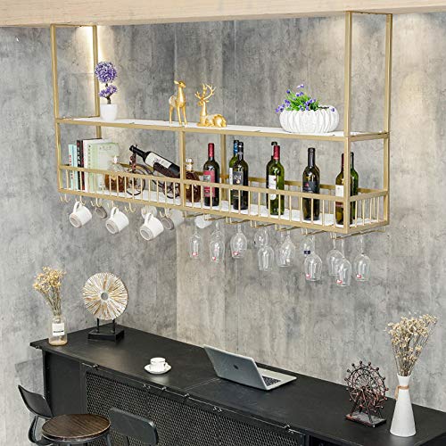 BTZHY Weinregal,Wandmontage – Weinglashalter an der Decke, hängend unter dem Regal, Getränkeschrank, umgedrehte Gläser, Aufbewahrung, Organizer, Dekoration, Regal, goldfarbenes Metall