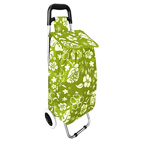 klappbarer Treppensteiger Einkaufstrolley Einkaufsroller Trolley Einkaufskorb leicht Blumenmuster mit Rädern, Farben:Lime