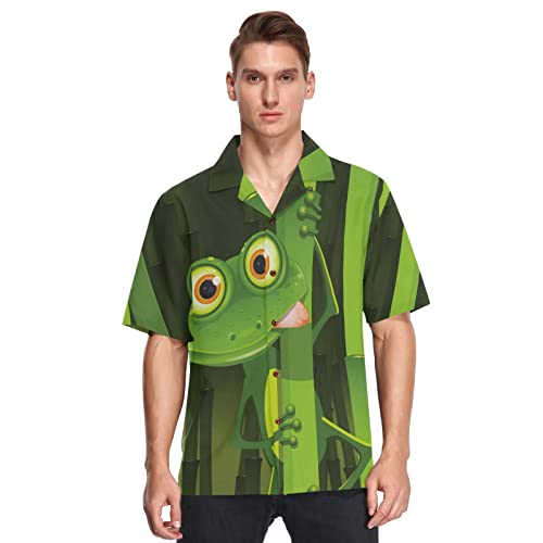 Linomo Herren Hawaiihemd, Lustig Frosch Grün Freizeithemden Button Down Casual Kurzarm Hawaiihemd Sommer Aloha Strand Hemden Beilaufig Hawaii Hemd