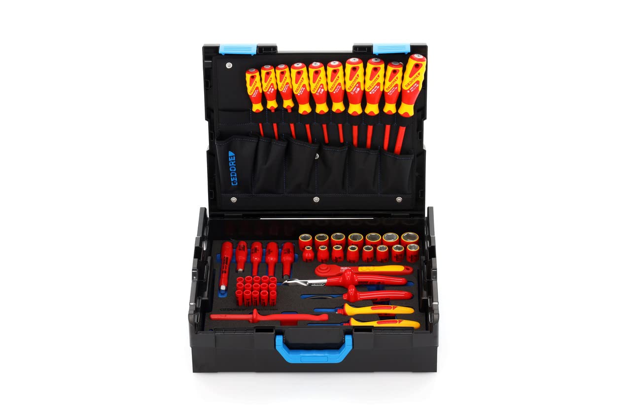 GEDORE VDE-Werkzeugkoffer HYBRID, Set 53-tlg, gefüllt, Werkzeug für Elektriker, Kunststoffkoffer, VDE-isoliert, 1100-1094