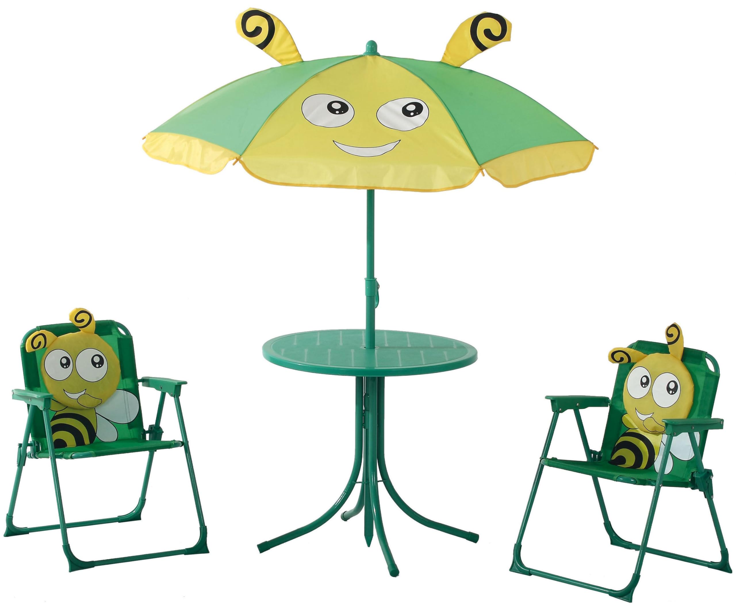 Hline Kinder Garten Sitzgruppe Biene mit Sonnenschirm 2 Klappstühle Tisch