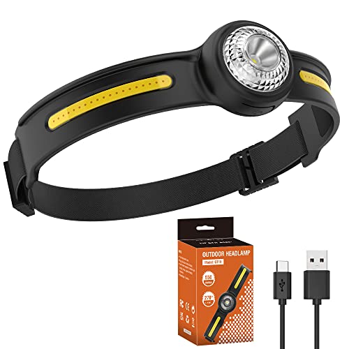 WINDFIRE 5000 Lumen USB wiederaufladbare Kopftaschenlampe, superhelle XPG+COB LED-Stirnlampe, mit Sicherheitslicht wasserdichte tragbare Stirnlampe für Laufen, Camping