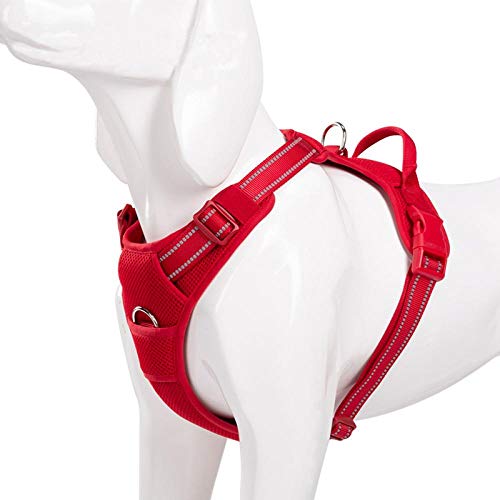 NX Pet Hundegeschirr, atmungsaktives Netzpolster, Outdoor-Sport, Anti-Ziehweste, verstellbares Geschirr, für mittelgroße und große Hundezubehör, M56–69 cm, Brustrot