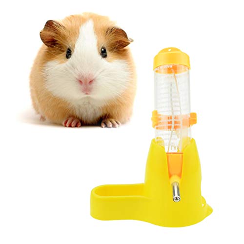 POPETPOP Hamster-Wasserflasche, 125 ml, Meerschweinchen-Wasserflasche, tropffrei, Hamster, Wasserspender mit Basis, Hütte, kleines Haustiernest, Hamster, Wasserflaschenhalter (gelb)
