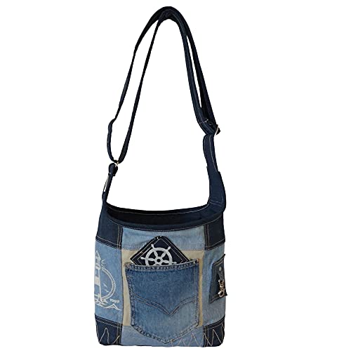 Sunsa Damen Hobo Tasche Umhängetasche Handtasche, kleine nachhaltige Canvas bag aus recycelter Jeans Vintage Design Teenager Taschen praktische Geschenke Bags for Women Schultertasche Damentaschen
