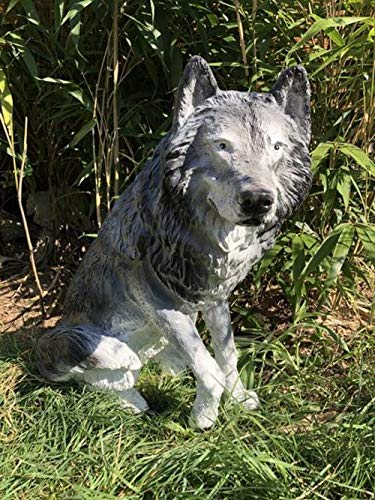 XXL Premium Wolf sitzt 70cm lebensgross Garten Deko Figur inkl. Spedition