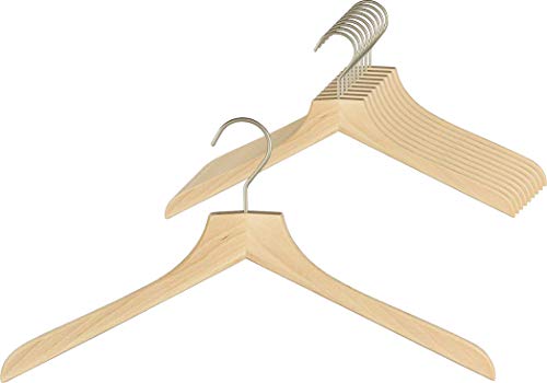 MAWA Kleiderbügel aus Holz, 10 Stück, hochwertiger Holzbügel und Garderobenbügel für Jacken, Mäntel Pullover und mehr, 360° drehbarer Haken, Kleiderbügel aus Buchenholz 45 cm, Natur