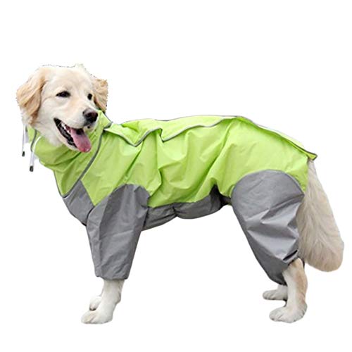 TFENG Hunde Regenmantel mit abnehmbarem Hoodie, Verstellbarer Outdoor-Tunnelzug Hundemantel, wasserdichte Hundejacke Regenjacke mit Kapuze und Kragenloch, 10 Größen (Grün)
