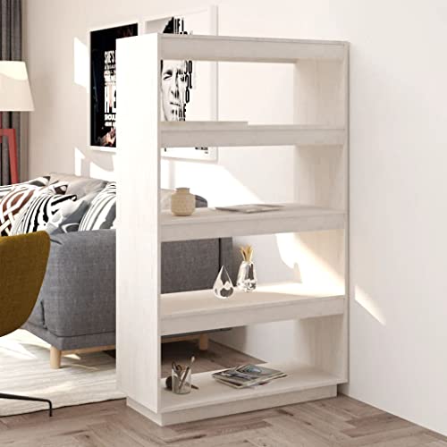 JKYOU Bücherschrank / Raumteiler weiß 80x35x135 cm massiv Kiefernholz Regal, Bücherregale & Standregale