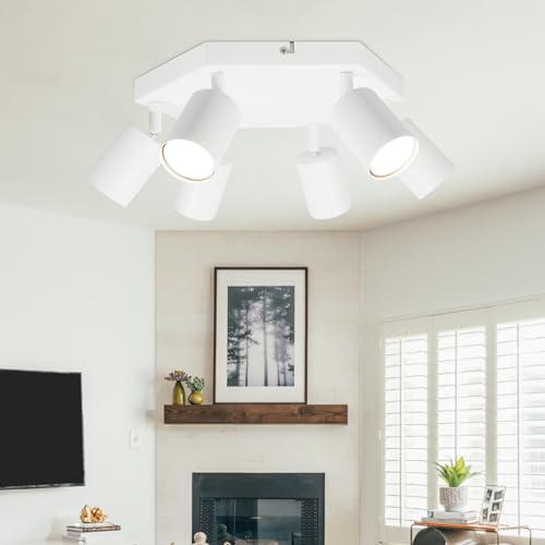Ketom LED Deckenleuchte GU10 - Schwenkbar Deckenstrahler 6 Flammig - Deckenspots Weiß Strahler - Modern Deckenlampe Diamant für Wohnzimmer, Schlafzimmer, Küche, Ohne Leuchtmittel
