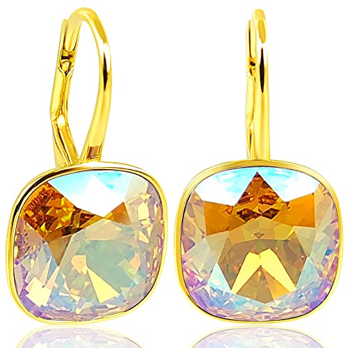 Ohrringe Gold mit Kristalle von Swarovski® Light Topaz Shimmer NOBEL SCHMUCK
