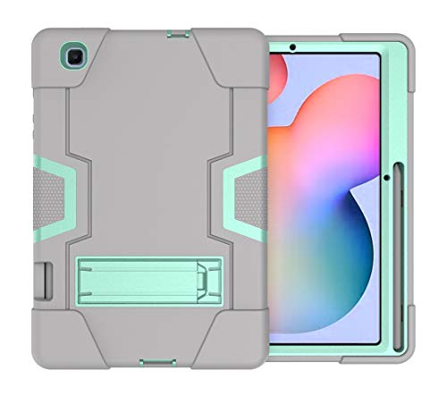 Bspring Schutzhülle für Samsung Galaxy Tab S6 Lite, robust, stoßfest, robust, mit integriertem Ständer für Samsung Galaxy Tab S6 Lite SM-P610/P615, 10,4 Zoll Grau + Aqua