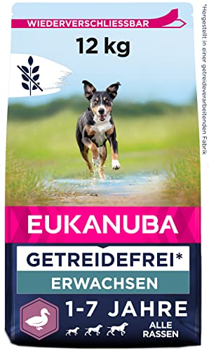 Eukanuba Hundefutter getreidefrei mit Ente - Trockenfutter für ausgewachsene Hunde Aller Rassen, 12 kg