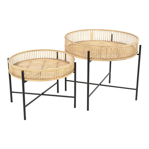 habeig 2er Set Beistelltisch Aiko aus Bambus und Metall für Terasse Garten oder das Haus Tisch Gartentisch Esstisch Natur