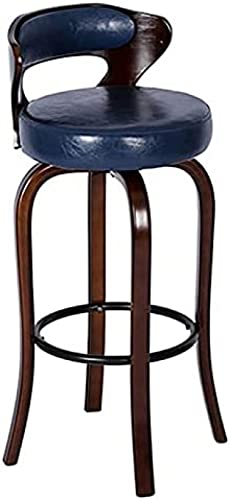 Vintage-Barhocker mit Rückenlehne, gepolsterte Barstühle aus Leder, Thekenstühle aus Holz, nordische Küchen-Frühstücksbarhocker, 25,6 Zoll Sitzhöhe, blau, 60 cm, 234 malerisch