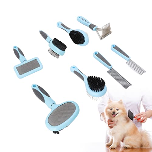 Pssopp 8-teiliges Haustier-Pflegebürsten-Set, offene Knoten, Katzenhaar-Bürsten-Kamm-Kit, entfernt schwebendes Haar für Hund und Katze mit langem, kurzem Haar