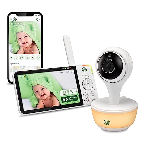 LeapFrog LF815HD Video-Babyphone mit 5-Zoll HD-Farbdisplay, WLAN, Temperatur- und Feuchtigkeitssensor, Weitwinkelobjektiv, Gegensprechfunktion, farbiges Nachtlicht, 8-fach Zoom, Schlafprofil