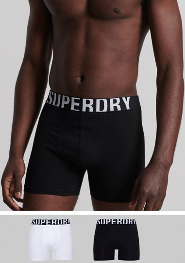 Superdry Mens DUAL Logo Double Pack Boxer Shorts, Black/Black Fluro, Large